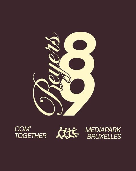De print op de rug: 89, Reyers, Com' Together, Mediapark Bruxelles